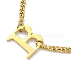Ion Plating(IP) 304 Stainless Steel Initial Letter B Pendant Necklace with Curb Chains for Women&nbsp;NJEW-M199-02G