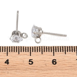 304 Stainless Steel Micro Pave Cubic Zirconia Stud Earring Findings&nbsp;STAS-H240-56P-01