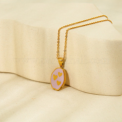 304 Stainless Steel Enamel Oval with Triple Heart Pendant Necklaces for Women&nbsp;WG811DD-01
