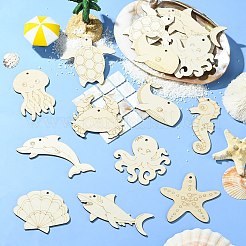 50Pcs Ocean Theme Unfinished Blank Wooden Pendants Set for Painting Arts&nbsp;DIY-CJC0015-05