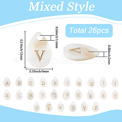 26Pcs 26 Styles Natural Shell Teardrop Charms with Golden Tone Metal Letter Slices&nbsp;SHEL-SC0001-93