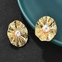 Oval Brass ABS Plastic Imitation Pearl Stud Earrings&nbsp;EJEW-S258-03G