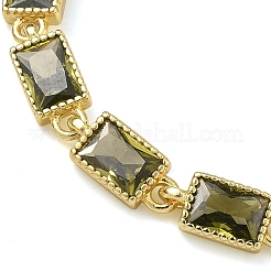 Rectangle Brass Pave Cubic Zirconia Link Chain Bracelets for Women&nbsp;BJEW-P385-05G-06
