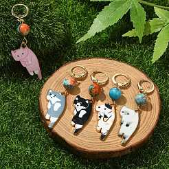 Cat Shapes Alloy Enamel Pendants Decorations&nbsp;HJEW-JM01767