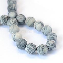 Frosted Natural Black Silk Stone/Netstone Round Bead Strands&nbsp;G-E334-6mm-25