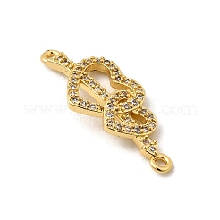 Brass Micro Pave Clear Cubic Zirconia Double Heart Connector Charms&nbsp;KK-I360-013G-03