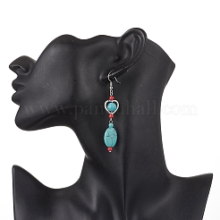 Tibetan Style Alloy Synthetic Turquoise Oval Dangle Earrings&nbsp;EJEW-JE06575-3