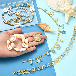 6Pcs 6 Styles Ocean Theme Brass & Plastic Pearl & Cowrie Shell & Iron Chain & Alloy & Synthetic Turquoise & Magnesite & Aluminum Baseball Cap Chain&nbsp;HJEW-SC0002-38