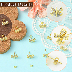 5 Pairs Rack Plating Brass & Cubic Zirconia Stud Earring Findings&nbsp;KK-SC0006-78G