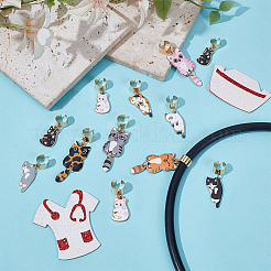 12Pcs 12 Styles Cat Alloy Enamel Stethoscope Pendant Decorations&nbsp;HJEW-OC00132