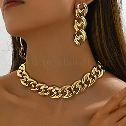 Heart Alloy Curb Chain Necklaces & Stud Dangle Earrings Sets&nbsp;FS-WGC8E38-01