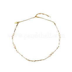 Natural Freshwater Pearl Nuggets & Brass Beaded Necklaces for Women&nbsp;FS-WG15240-01