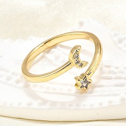 Brass Micro Pave Clear Cubic Zirconia Cuff Rings for Women&nbsp;RJEW-H247-26G