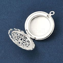 Flat Round Brass Hollow Locket Pendants&nbsp;KK-K414-11B-S