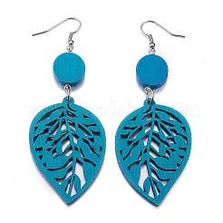 Trendy Leaf Wood Dangle Earrings&nbsp;EJEW-F062-K
