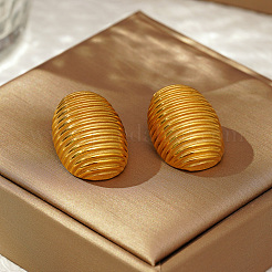Geometric 304 Stainless Steel Stripe Oval Stud Earrings&nbsp;CQ0547
