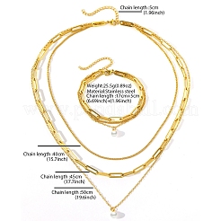 3-Layer 304 Stainless Steel Oval Link Chain Necklaces & Bracelets Sets&nbsp;FS-WGE493C-01