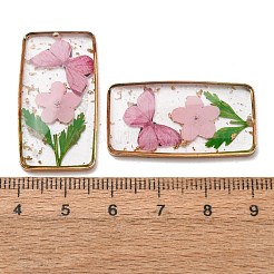 Brass & Transparent Epoxy Resin & Dried Flower Pendants&nbsp;RESI-G133-01G-03