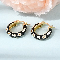 Flower Pattern Brass Enamel Hoop Earrings&nbsp;EJEW-G471-08G