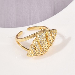 Brass Micro Pave Cubic Zirconia Cuff Rings for Women&nbsp;RJEW-L132-03G-03