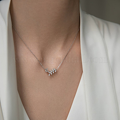 Sterling Silver Leaf Jewelry Set with Zirconia Earrings Necklace and Ring Elegant Daily Wear&nbsp;OV8225-2