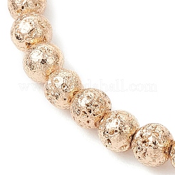Electroplated Natural Lava Rock Round Beads Stretch Bracelets for Women Men&nbsp;BJEW-JB11982-03
