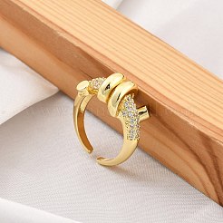 Rack Plating Brass Micro Pave Clear Cubic Zirconia Cuff Rings for Women&nbsp;RJEW-M028-117G