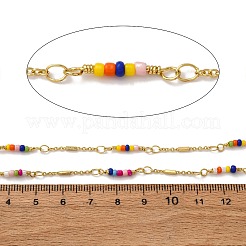 Brass Round with Column Link Chains&nbsp;KK-D422-10G