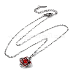 304 Stainless Steel Hyacinth Rhinestone Criss-cross Pendant Cable Chain Necklaces for Women&nbsp;STAS-Z114-21P
