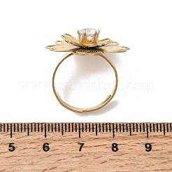 201 Stainless Steel Pave Single Cubic Zirconia Adjustable Cuff Rings for Women&nbsp;RJEW-K318-02I-G