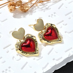 Heart Brass Enamel Stud Earrings&nbsp;EJEW-Z086-17G-02