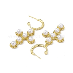 Cubic Zirconia Ring with Cross Dangle Stud Earrings with Plastic Pearl Beaded&nbsp;EJEW-I277-08G