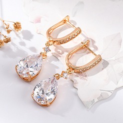 Brass Micro Pave Clear Cubic Zirconia Hoop Earrings&nbsp;EJEW-K300-40G