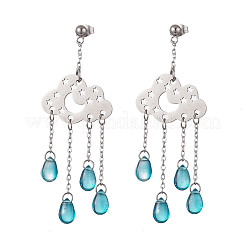 Long Chain with Transparent Glass Beads Dangle Stud Earrings&nbsp;EJEW-JE05245