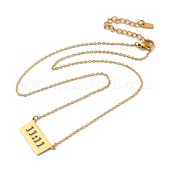 304 Stainless Steel Rectangle with Laser Cut 11:11 Pendant Necklaces for Women&nbsp;NJEW-Z091-16G-01