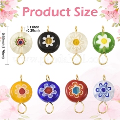 40Pcs 8 Styles Handmade Millefiori Lampwork Flat Round Connector Charms&nbsp;PALLOY-YW00210