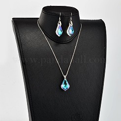 Teardrop AB Color Plated Electroplate Glass Pendant Necklaces & Dangle Earrings Jewelry Sets&nbsp;SJEW-JS00880