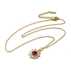 Brass Micro Pave Cubic Zirconia Flower Pendant Necklaces for Women&nbsp;NJEW-E106-03KCG-01