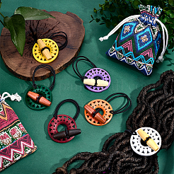 6Pcs 6 Styles Sunflower Wood Polyester Elastic Hair Ties&nbsp;OHAR-PH0001-36