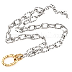 Two Tone 304 Stainless Steel Twisted Oval Pendant Cable Chain Necklaces for Women&nbsp;NJEW-T020-02B-GP