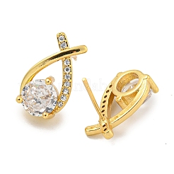 Rack Plating Brass Pave Clear Cubic Zirconia Jesus Fish Stud Earrings for Women&nbsp;EJEW-C095-01G