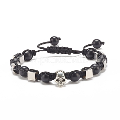 3Pcs 3 Style Synthetic Turquoise(Dyed) & Natural Lava Rock Braided Bead Bracelets Set with Alloy Skull&nbsp;BJEW-JB07865