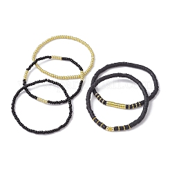 5Pcs 5 Style Polymer Clay Disc & Synthetic Hematite & Seed Beaded Stretch Bracelets Set&nbsp;BJEW-JB09685-02