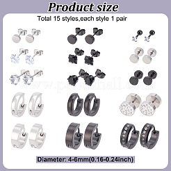28Pcs 9 Style Clear Cubic Zirciona Diamond & Flat Round Stud Earrings & Ear False Plugs & Hoop Earrings&nbsp;EJEW-AN0003-46