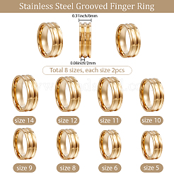 16Pcs 8 Styles 201 Stainless Steel Grooved Finger Ring Settings&nbsp;STAS-SC0010-64