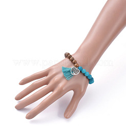 Natural White Jade(Dyed) Beads Stretch Charm Bracelets&nbsp;BJEW-JB05275-04