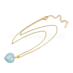 Natural Aquamarine Heart Pendant 304 Stainless Steel Cable Chain Necklaces for Women&nbsp;NJEW-JN05457-01