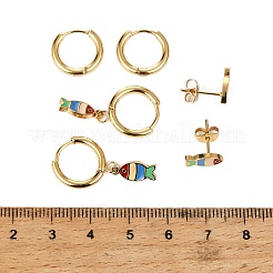 3 Pairs 304 Stainless Steel Enamel Hoop & Stud Earring Sets&nbsp;EJEW-Z166-01G-01