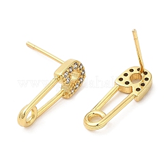 Rack Plating Brass Safety Pin Stud Earrings with Cubic Zirconia&nbsp;EJEW-D061-15G