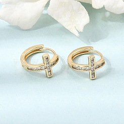 Brass Micro Pave Cubic Zirconia Hoop Earrings&nbsp;KK-CBACA55-18G